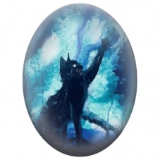 Cabochon en Verre Illustré Chat Noir Attrape-Lune dans la Forêt 13x18, 18x25 ou 30x40mm pour la Création de Bijoux Fantaisie - D