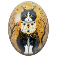 Cabochon en Verre Illustré Chat Noir et Blanc aux Bijoux Bleus 13x18, 18x25 ou 30x40mm pour la Création de Bijoux Fantaisie - DI