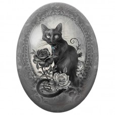 Cabochon en Verre Illustré Chat Noir aux Roses Gothiques 13x18, 18x25 ou 30x40mm pour la Création de Bijoux Fantaisie - DIY