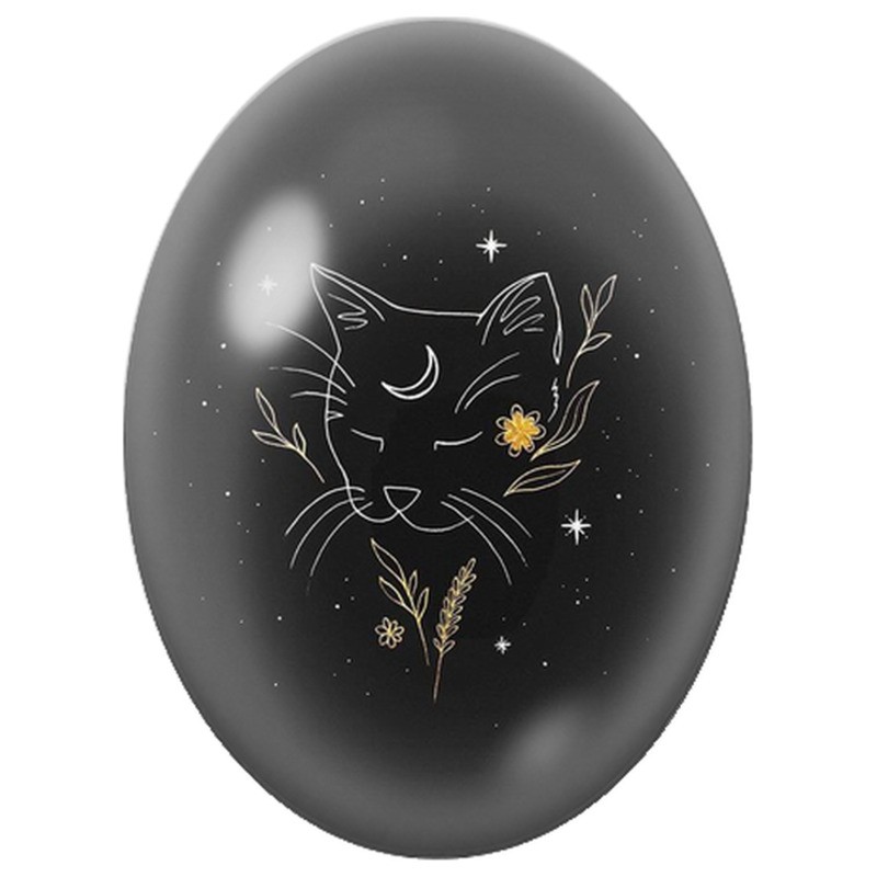 Cabochon en Verre Illustré Chat Lunaire aux Fleurs Dorées 13x18, 18x25 ou 30x40mm