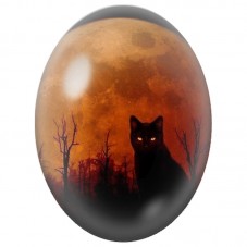 Cabochon en Verre Illustré Chat Noir sous la Lune Rousse 13x18, 18x25 ou 30x40mm pour la Création de Bijoux Fantaisie - DIY