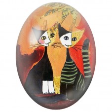 Cabochon en Verre Illustré Deux Chats dans la Lumière Orange 13x18, 18x25 ou 30x40mm pour la Création de Bijoux Fantaisie - DIY