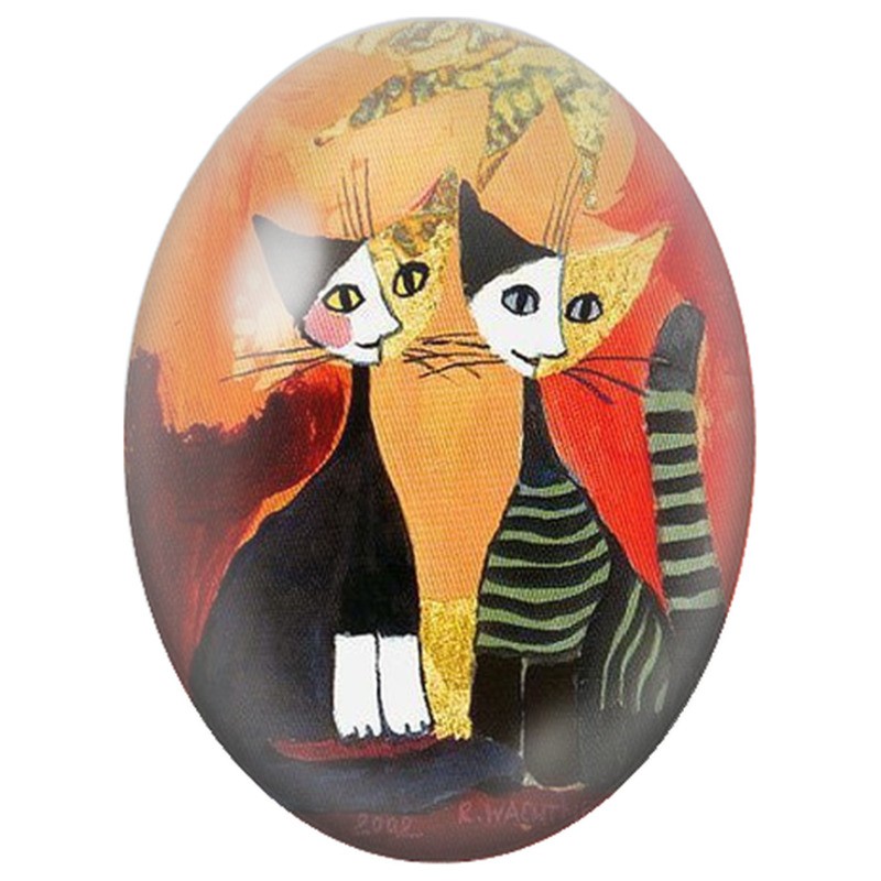 Cabochon en Verre Illustré Deux Chats dans la Lumière Orange 13x18, 18x25 ou 30x40mm