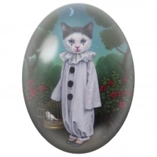 Cabochon en Verre Illustré Chat Pierrot dans le Jardin Nocturne 13x18, 18x25 ou 30x40mm pour la Création de Bijoux Fantaisie - D