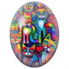 Cabochon en Verre Illustré Chats Arc-en-Ciel avec un Hibou 13x18, 18x25 ou 30x40mm pour la Création de Bijoux Fantaisie - DIY