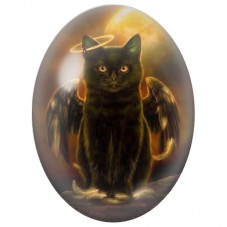 Cabochon en Verre Illustré Chat Ange Noir sous la Lune Dorée 13x18, 18x25 ou 30x40mm pour la Création de Bijoux Fantaisie - DIY