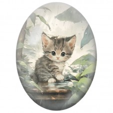 Cabochon en Verre Illustré Chaton Tigré sous la Pluie 13x18, 18x25 ou 30x40mm pour la Création de Bijoux Fantaisie - DIY
