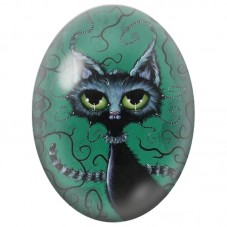 Cabochon en Verre Illustré Chat Noir aux Immenses Yeux Verts 13x18, 18x25 ou 30x40mm pour la Création de Bijoux Fantaisie - DIY