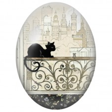 Cabochon en Verre Illustré Chat Noir sur un Balcon avec une Souris 13x18, 18x25 ou 30x40mm pour la Création de Bijoux Fantaisie 