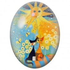 Cabochon en Verre Illustré Deux Chats sous le Soleil Fleuri 13x18, 18x25 ou 30x40mm pour la Création de Bijoux Fantaisie - DIY