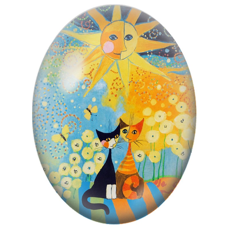 Cabochon en Verre Illustré Deux Chats sous le Soleil Fleuri 13x18, 18x25 ou 30x40mm