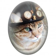 Cabochon en Verre Illustré Chat Steampunk au Chapeau à Horloges 13x18, 18x25 ou 30x40mm pour la Création de Bijoux Fantaisie - D