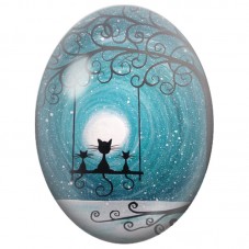 Cabochon en Verre Illustré Trois Chats sur une Balançoire sous la Lune 13x18, 18x25 ou 30x40mm pour la Création de Bijoux Fantai