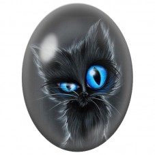 Cabochon en Verre Illustré Chaton Noir aux Grands Yeux Bleus 13x18, 18x25 ou 30x40mm pour la Création de Bijoux Fantaisie - DIY