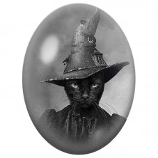 Cabochon en Verre Illustré Chat Sorcier au Chapeau Maison 13x18, 18x25 ou 30x40mm pour la Création de Bijoux Fantaisie - DIY