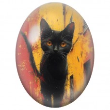 Cabochon en Verre Illustré Chat Noir dans la Ville Orange 13x18, 18x25 ou 30x40mm pour la Création de Bijoux Fantaisie - DIY
