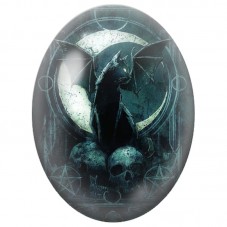 Cabochon en Verre Illustré Chat Noir Ailé devant le Croissant de Lune 13x18, 18x25 ou 30x40mm pour la Création de Bijoux Fantais