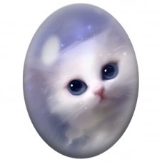 Cabochon en Verre Illustré Chaton Blanc aux Grands Yeux Bleus 13x18, 18x25 ou 30x40mm pour la Création de Bijoux Fantaisie - DIY