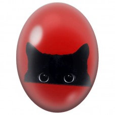 Cabochon en Verre Illustré Chat Noir Caché sur Fond Rouge 13x18, 18x25 ou 30x40mm pour la Création de Bijoux Fantaisie - DIY