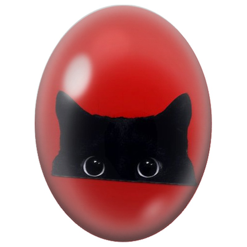 Cabochon en Verre Illustré Chat Noir Caché sur Fond Rouge 13x18, 18x25 ou 30x40mm