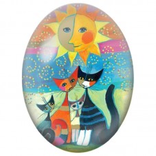 Cabochon en Verre Illustré Famille de Chats sous le Soleil et la Lune 13x18, 18x25 ou 30x40mm pour la Création de Bijoux Fantais