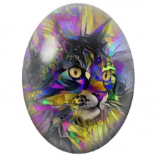Cabochon en Verre Illustré Chat Abstrait aux Couleurs Néon 13x18, 18x25 ou 30x40mm pour la Création de Bijoux Fantaisie - DIY