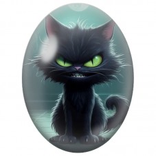 Cabochon en Verre Illustré Chat Noir au Sourire Malicieux 13x18, 18x25 ou 30x40mm pour la Création de Bijoux Fantaisie - DIY