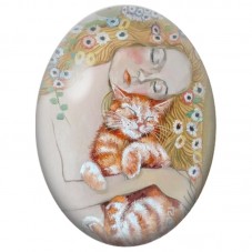 Cabochon en Verre Illustré Femme Endormie avec son Chat Roux 13x18, 18x25 ou 30x40mm pour la Création de Bijoux Fantaisie - DIY