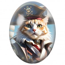 Cabochon en Verre Illustré Chat Pirate au Tricorne Noir 13x18, 18x25 ou 30x40mm pour la Création de Bijoux Fantaisie - DIY