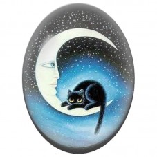 Cabochon en Verre Illustré Chat Noir Allongé sur la Lune 13x18, 18x25 ou 30x40mm pour la Création de Bijoux Fantaisie - DIY