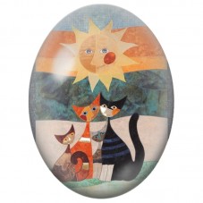Cabochon en Verre Illustré Famille de Chats sous le Soleil Doré 13x18, 18x25 ou 30x40mm pour la Création de Bijoux Fantaisie - D