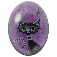 Cabochon en Verre Illustré Chat Noir aux Yeux Verts dans la Nuit Violette 13x18, 18x25 ou 30x40mm pour la Création de Bijoux Fan