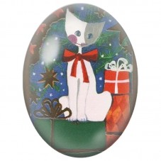 Cabochon en Verre Illustré Chat Blanc parmi les Cadeaux de Noël 13x18, 18x25 ou 30x40mm pour la Création de Bijoux Fantaisie - D