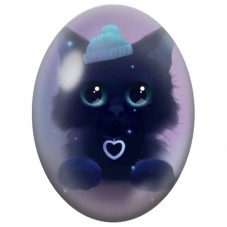 Cabochon en Verre Illustré Chat Noir au Bonnet Bleu et Pendentif Cœur 13x18, 18x25 ou 30x40mm pour la Création de Bijoux Fantais