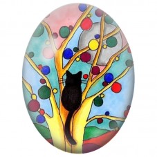 Cabochon en Verre Illustré Chat Noir dans l’Arbre aux Fruits Colorés 13x18, 18x25 ou 30x40mm pour la Création de Bijoux Fantaisi