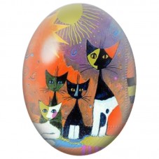 Cabochon en Verre Illustré Famille de Chats sous les Deux Soleils 13x18, 18x25 ou 30x40mm pour la Création de Bijoux Fantaisie -