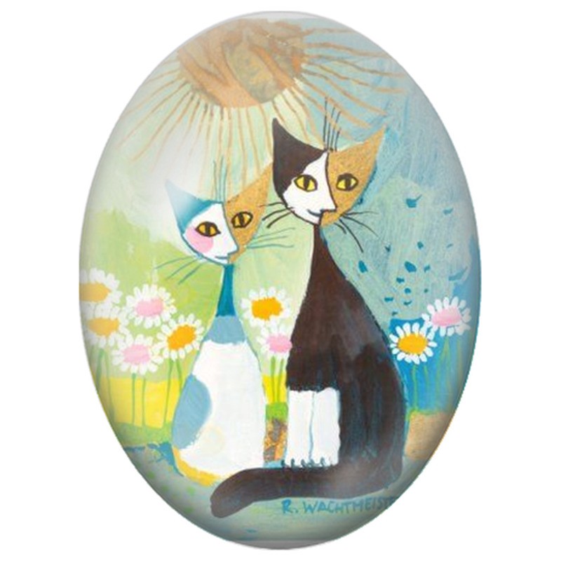 Cabochon en Verre Illustré Deux Chats parmi les Marguerites 13x18, 18x25 ou 30x40mm