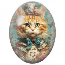 Cabochon en Verre Illustré Chat Steampunk au Chapeau Fleuri 13x18, 18x25 ou 30x40mm pour la Création de Bijoux Fantaisie - DIY