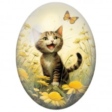 Cabochon en Verre Illustré Chaton Heureux parmi les Marguerites 13x18, 18x25 ou 30x40mm pour la Création de Bijoux Fantaisie - D