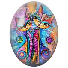 Cabochon en Verre Illustré Duo de Chats aux Motifs Pop Colorés 13x18, 18x25 ou 30x40mm pour la Création de Bijoux Fantaisie - DI
