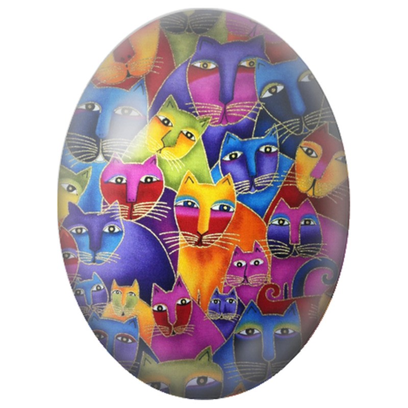 Cabochon en Verre Illustré Grande Tribu de Chats Multicolores 13x18, 18x25 ou 30x40mm