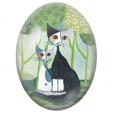 Cabochon en Verre Illustré Deux Chats dans la Forêt Fleurie 13x18, 18x25 ou 30x40mm pour la Création de Bijoux Fantaisie - DIY
