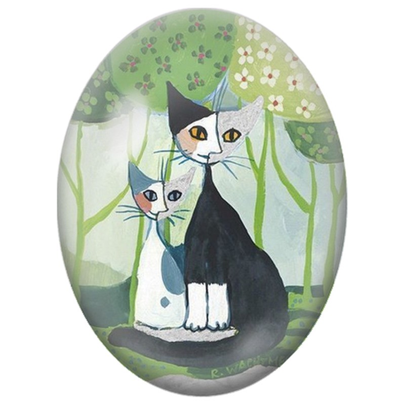 Cabochon en Verre Illustré Deux Chats dans la Forêt Fleurie 13x18, 18x25 ou 30x40mm