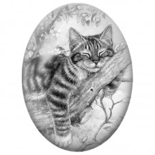 Cabochon en Verre Illustré Chat Tigré Endormi sur une Branche 13x18, 18x25 ou 30x40mm pour la Création de Bijoux Fantaisie - DIY