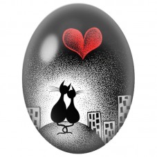 Cabochon en Verre Illustré Deux Chats Amoureux sous un Cœur Rouge 13x18, 18x25 ou 30x40mm pour la Création de Bijoux Fantaisie -