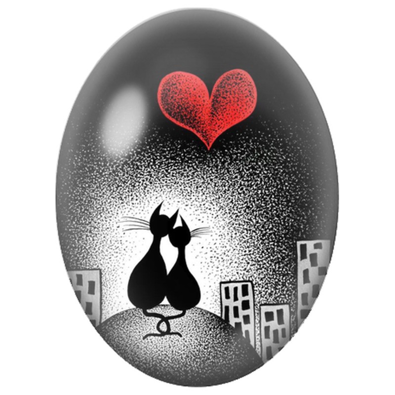 Cabochon en Verre Illustré Deux Chats Amoureux sous un Cœur Rouge 13x18, 18x25 ou 30x40mm