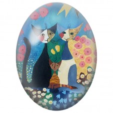 Cabochon en Verre Illustré Famille de Chats dans un Jardin Fleuri 13x18, 18x25 ou 30x40mm pour la Création de Bijoux Fantaisie -