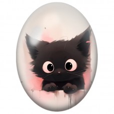 Cabochon en Verre Illustré Chaton Noir aux Grands Yeux Roses 13x18, 18x25 ou 30x40mm pour la Création de Bijoux Fantaisie - DIY