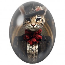 Cabochon en Verre Illustré Chat Élégant au Chapeau Noir et Foulard Rouge 13x18, 18x25 ou 30x40mm pour la Création de Bijoux Fant