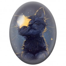 Cabochon en Verre Illustré Chat Noir joue avec une Étoile 13x18, 18x25 ou 30x40mm pour la Création de Bijoux Fantaisie - DIY